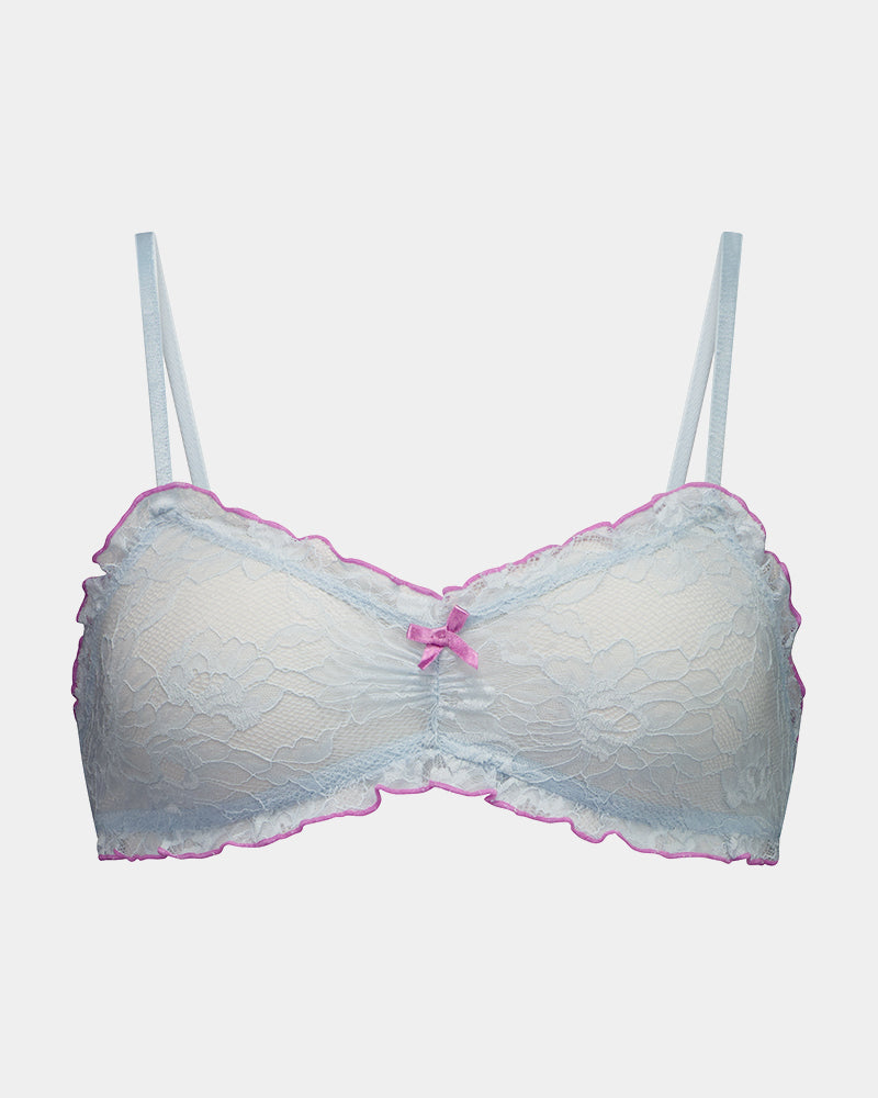 Sundae Bralette in OMPHALODES. Flat lay front view