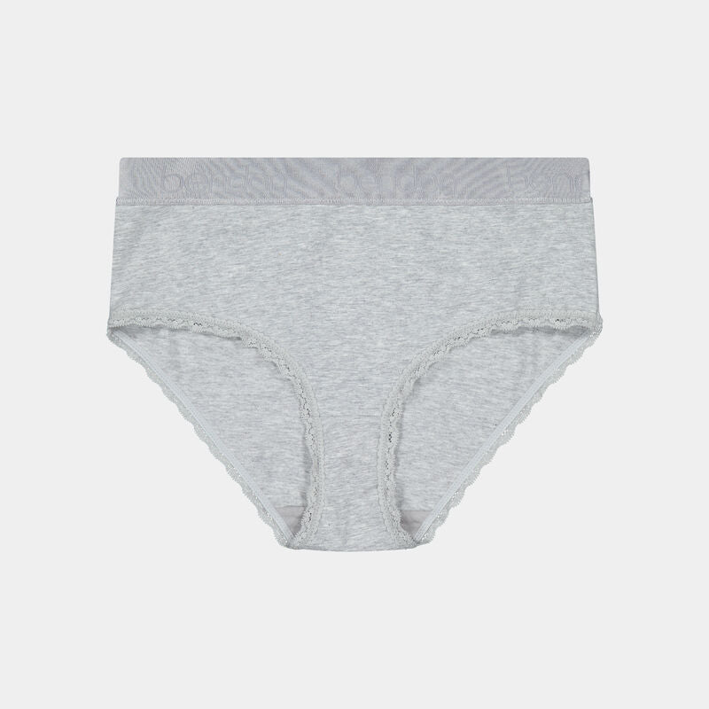 Cotton Logo Full Brief in GREY MARL. Flat lay front view
