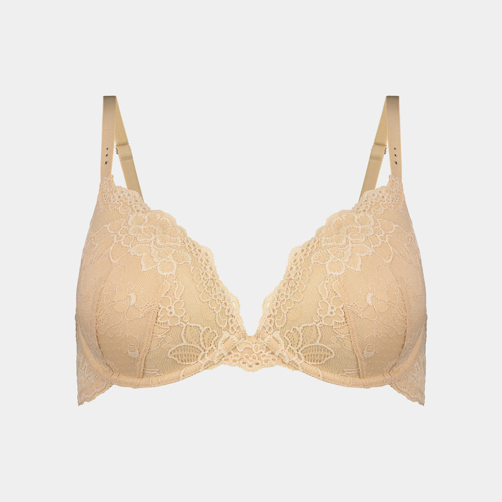 My Fit Lace Contour Bra in FRAPPE. Flat lay front view