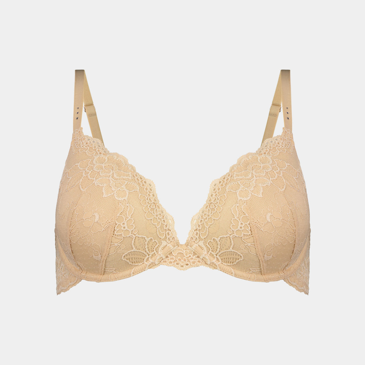 My Fit Lace Contour Bra in FRAPPE. Flat lay front view