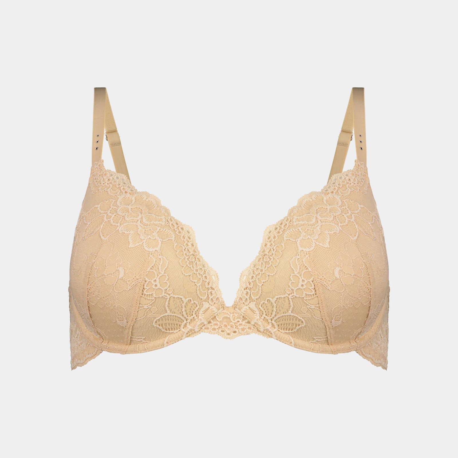 My Fit Lace Contour Bra in FRAPPE. Flat lay front view