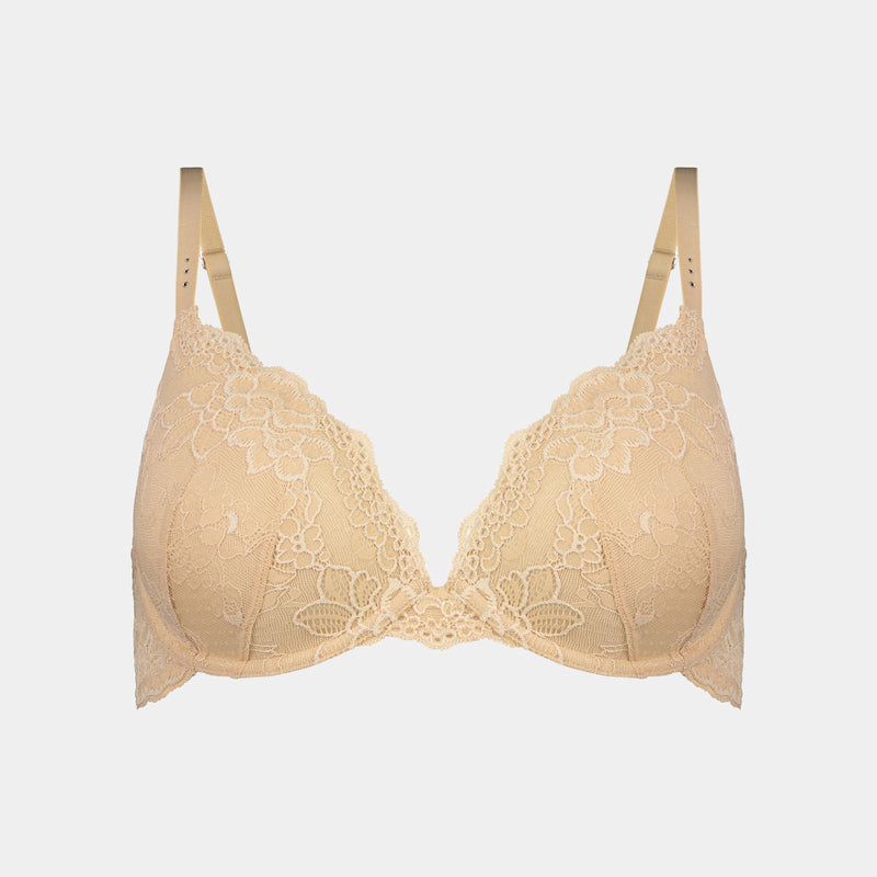 My Fit Lace Contour Bra in FRAPPE. Flat lay front view