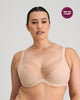 Model wears Faithful Underwire Bra in LATTE. On body front view