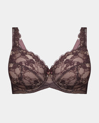 Vivacious Underwire Bra in PLUM PERFECT/LATTE. Flat lay front view