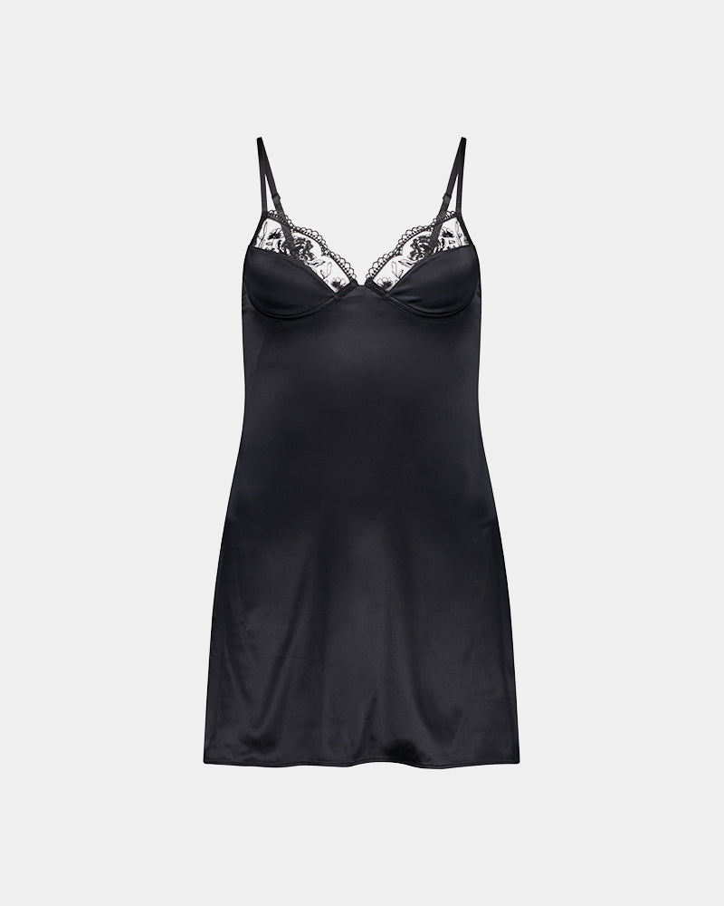 Romilly Chemise in BLACK. Flat lay front view