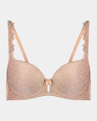 Damask Contour Bra in LATTE. Flat lay front view