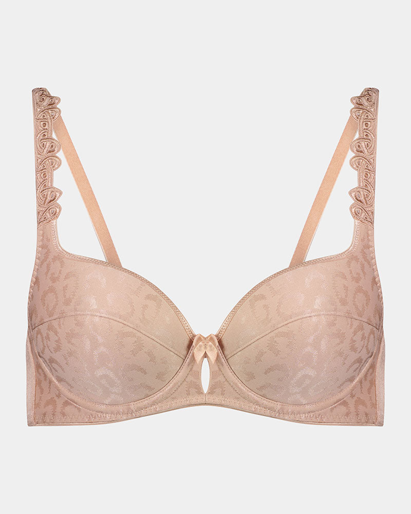 Damask Contour Bra in LATTE. Flat lay front view