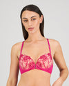 Model wears Heritage Bloom Push Up Front Opening Bra in FANTASY FUCHSIA. On body front view