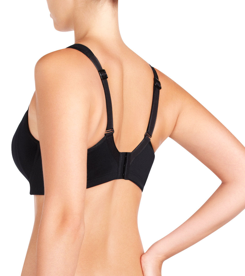 Model wears Bendon Sport Underwire Bra in BLACK/SILVER. On body back view