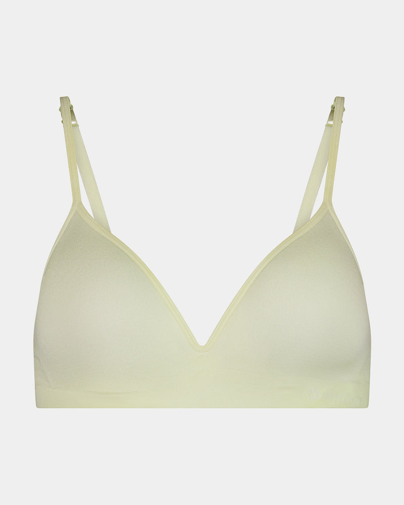 Simply Seamless Wire Free Bra in TRANSPARENT YELLOW. Flat lay front view