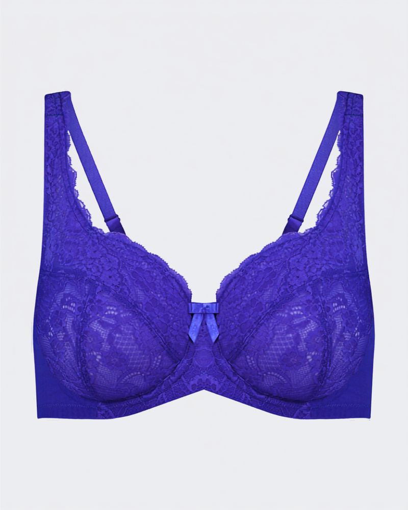 Lace Romance Underwire Bra in DAZZLING BLUE. Flat lay front view