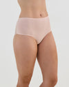 Model wears Cotton And Lace Full Brief in LATTE. On body side view
