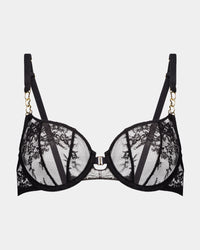 Scarlet Lover Underwire Bra in BLACK. Flat lay front view