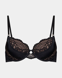 Amara Contour Balconette Bra in BLACK. Flat lay front view