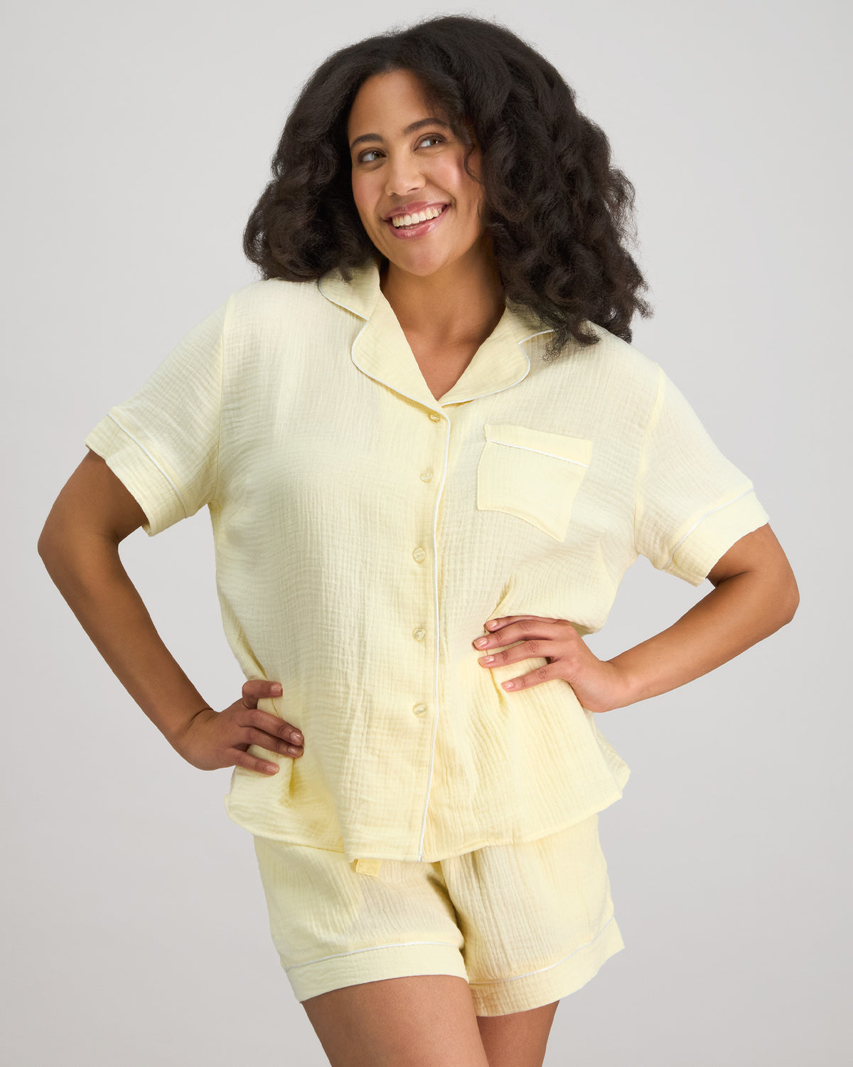 Bonbon Short Pj Set in TRANSPARENT YELLOW. Flat lay back view