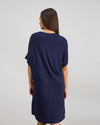 Model wears Belle Bamboo Nightie in NAVY BLAZER. On body back view