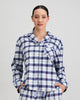 Model wears Cosy Flannel Long Sleeve Pj Top in NAVY BLAZER. On body front view