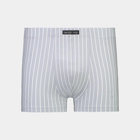 Cotton Stretch Mens Trunk in BLUE FOG STRIPE. Flat lay front view