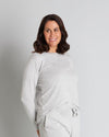 Model wears Insomnia Long Sleeve Top in LIGHT GREY MARLE. On body side view