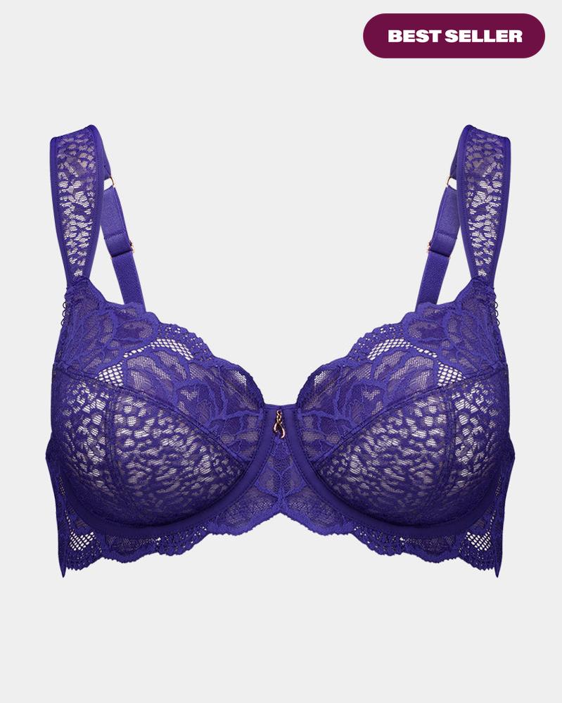 Midnight Express Underwire Bra in BLUE RIBBON. Flat lay front view