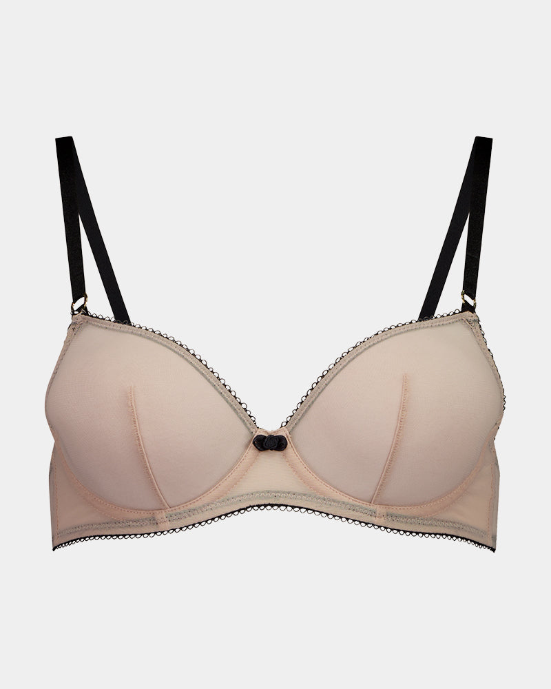 Meshin' Around Underwire Bra in EVENING SAND/BLACK. Flat lay front view