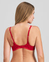 Model wears Lace Me Up Contour Bra in JESTER RED. On body back view