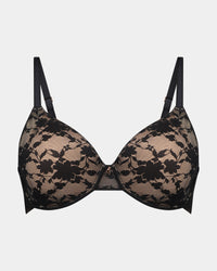 Lace Sculpt Underwire Bra in BLACK. Flat lay front view