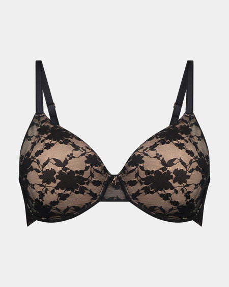 Lace Sculpt Underwire Bra in BLACK. Flat lay front view