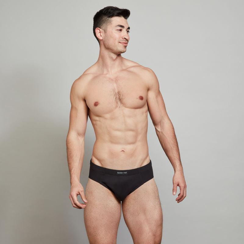 Cotton Stretch Mens Brief in BLACK. Feature shot