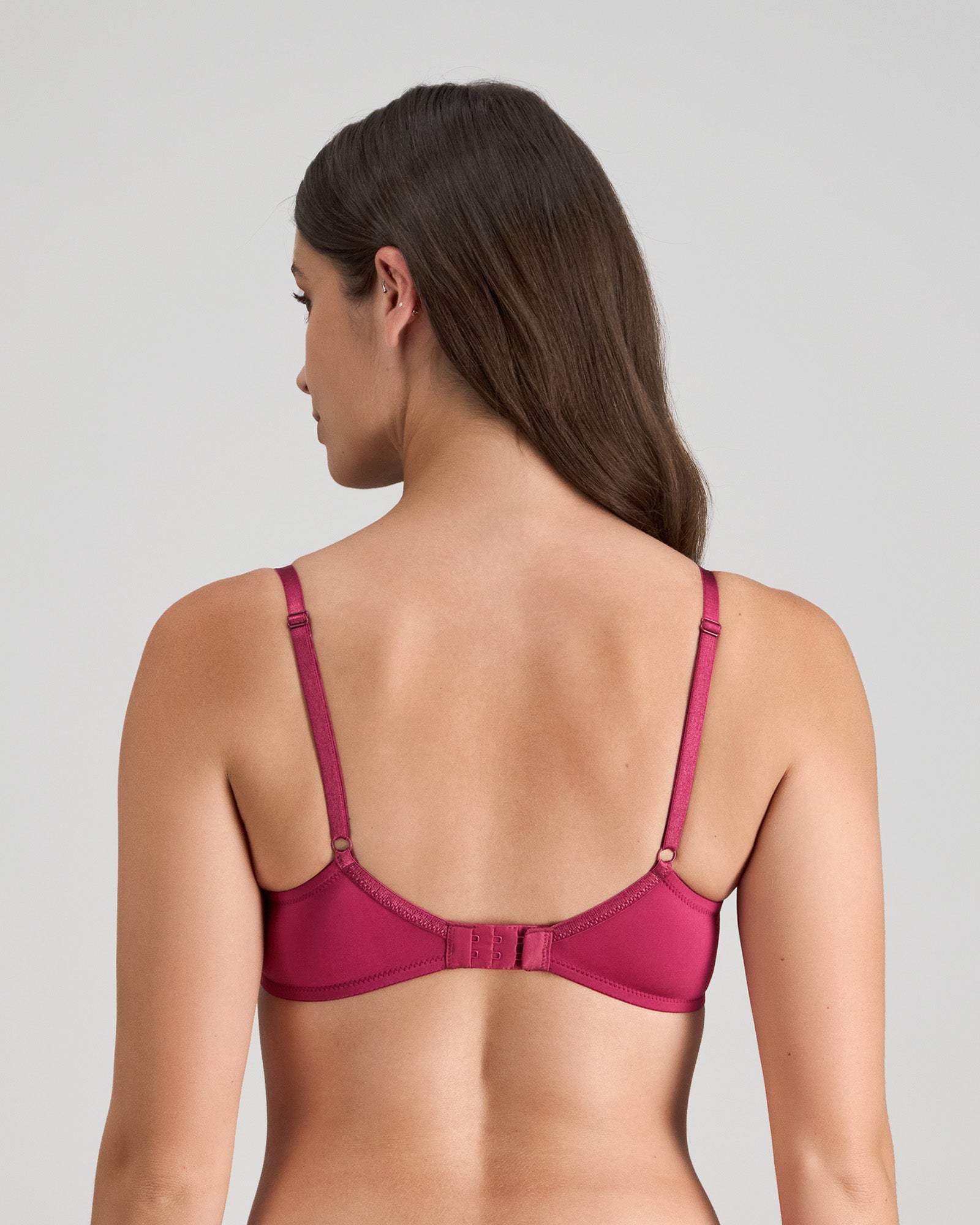 Model wears Legacy Contour Bra in BEAUJOLAIS. On body back view