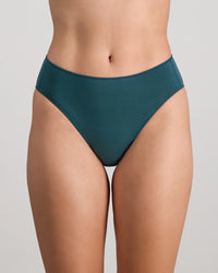 Model wears Au Naturel High Cut Brief in MEDITERRANEA. On body front view