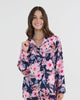 Model wears Mihika Sleeping Long Sleeve PJ Top in HONOLULU HAZE PRINT. On body front view