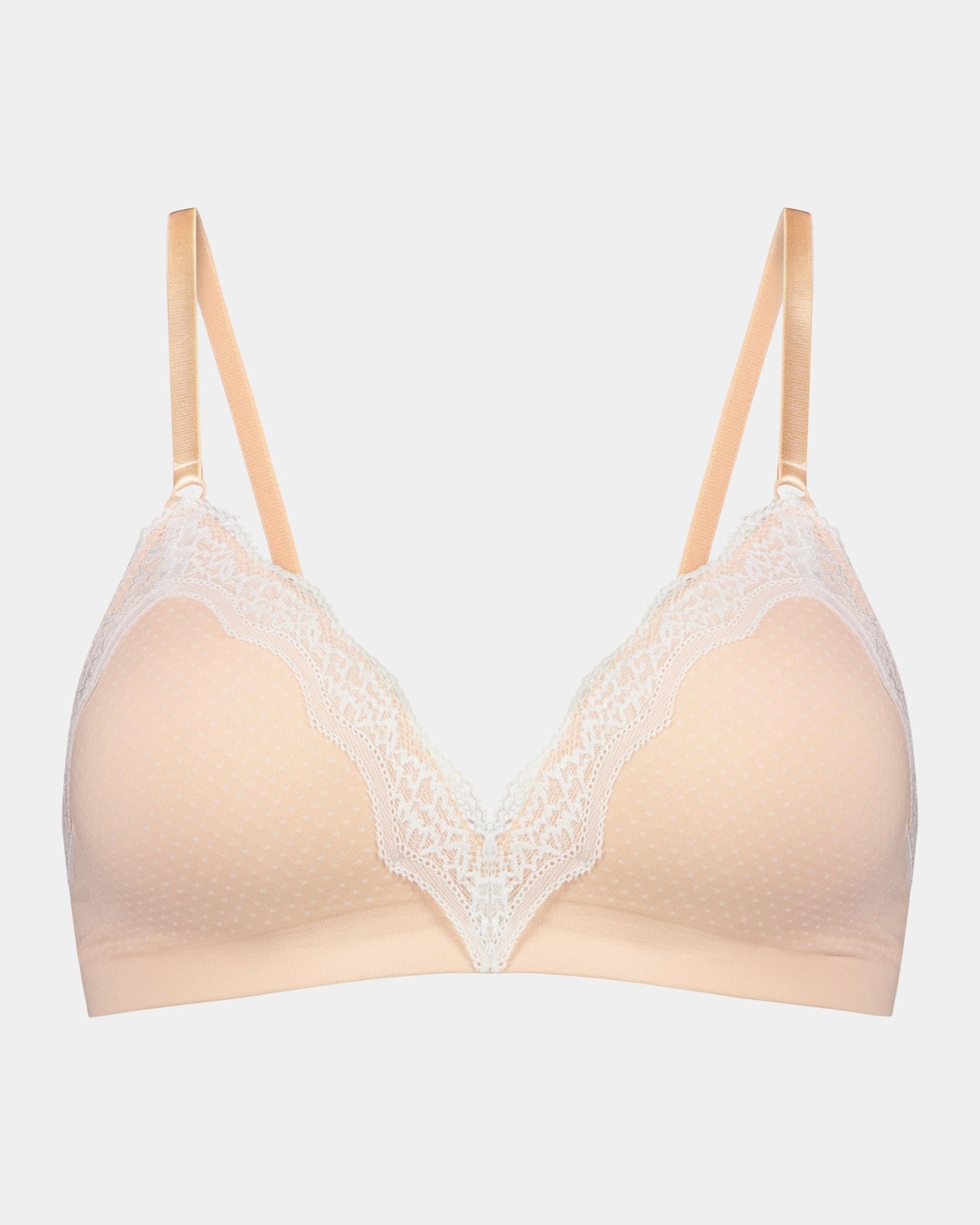 Nikki Wire Free Bra in SPANISH VILLA/WHITE. Flat lay front view