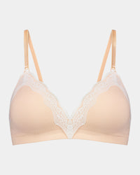 Nikki Wire Free Bra in SPANISH VILLA/WHITE. Flat lay front view