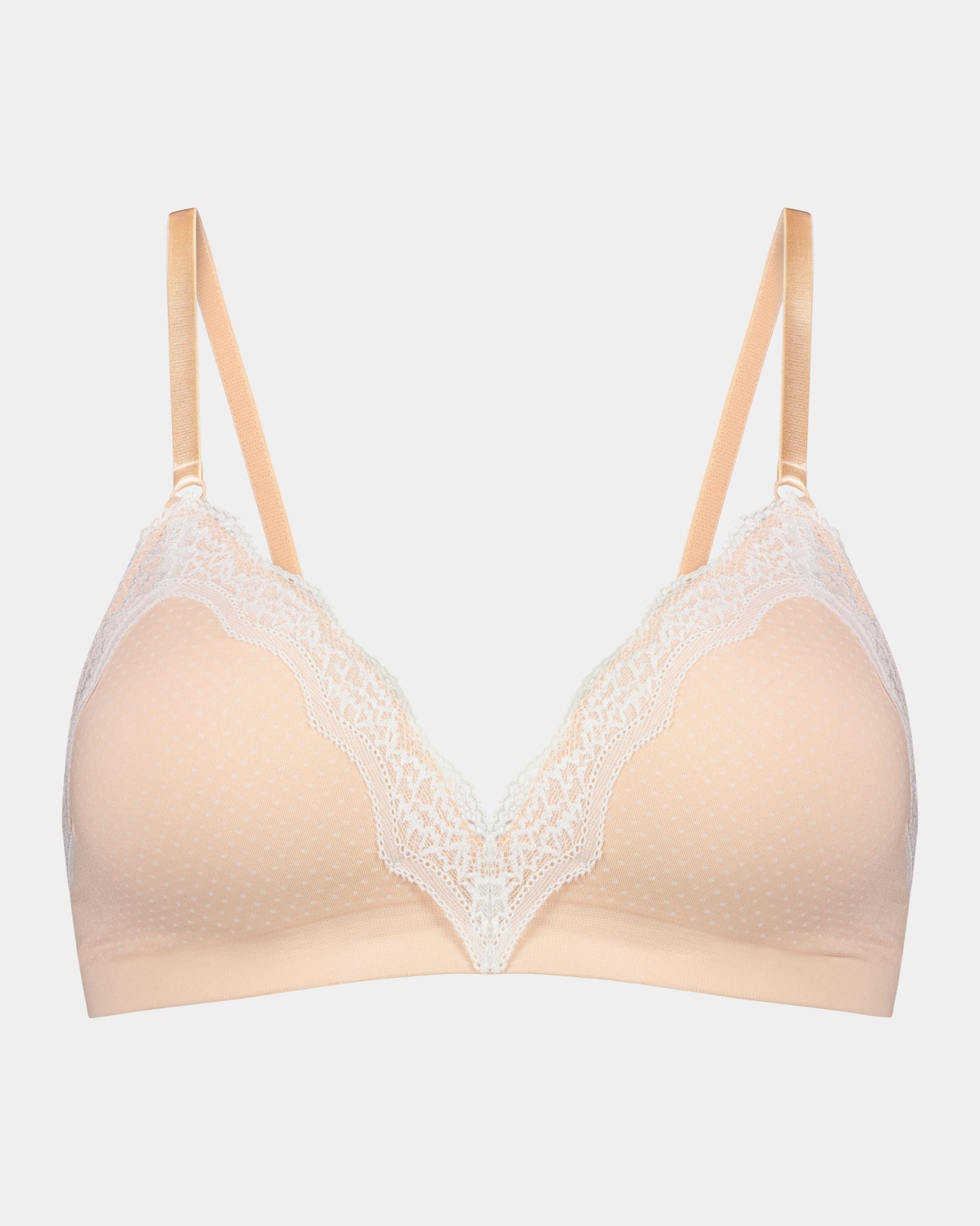 Nikki Wire Free Bra in SPANISH VILLA/WHITE. Flat lay front view