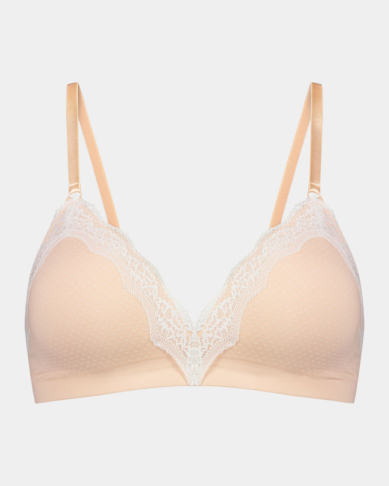 Nikki Wire Free Bra in SPANISH VILLA/WHITE. Flat lay front view