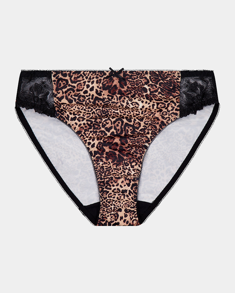 Violet Floral High Cut Brief in MYTHOS ANIMAL PRINT. Flat lay front view