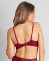 Model wears Fae Underwire Bra in BIKING RED. On body back view