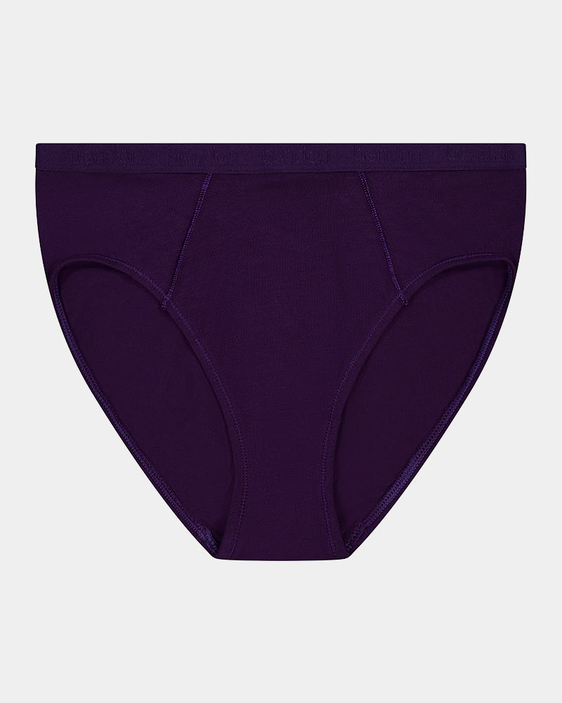Body Cotton High Cut Brief in PURPLE VELVET. Flat lay front view