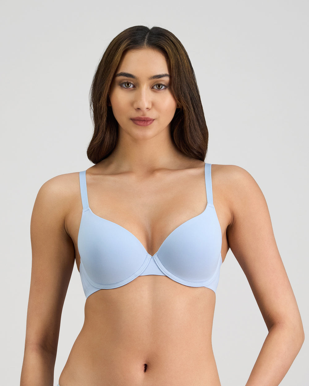 Model wears Comfit Collection Contour Bra in SKYWAY. On body front view