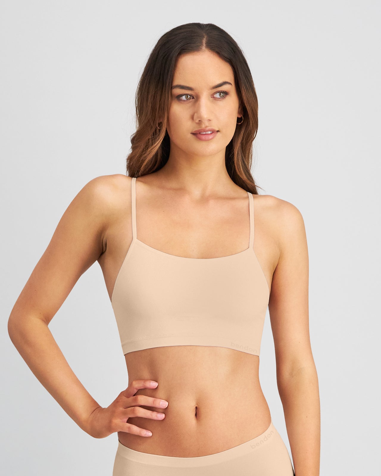 Simply Seamless Crop Top in Nude. Feature shot