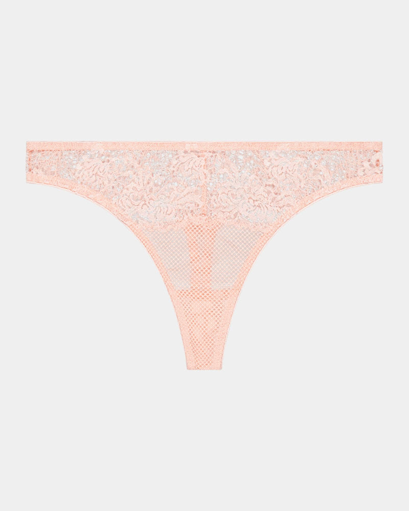 Adoration Thong in SILVER PINK. Flat lay front view