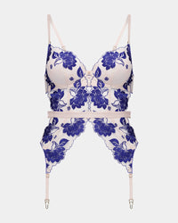 Everleigh Corset in SURF THE WEB/BLUSH. Flat lay front view
