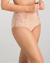 Model wears Embrace Full Brief in LATTE. On body side view