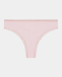 Stretch Cotton Thong in ICY PINK. Flat lay front view