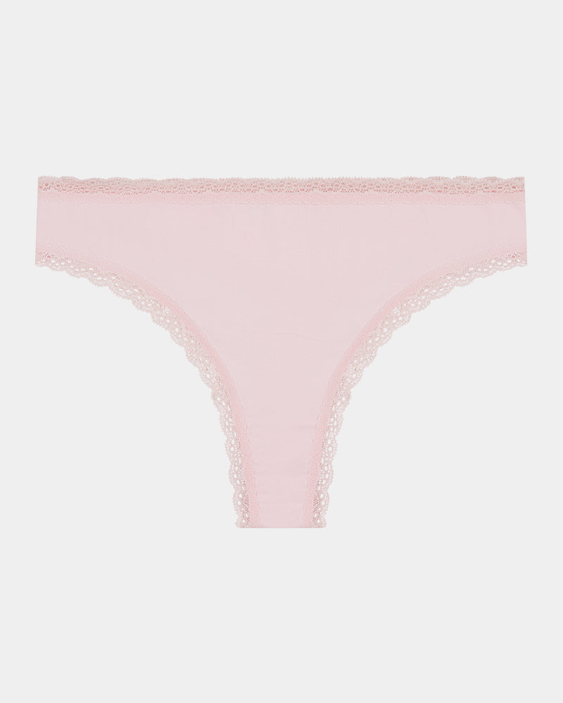 Stretch Cotton Thong in ICY PINK. Flat lay front view