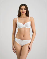 Body Cocoon Underwire Bra in WHITE. Flat lay back view