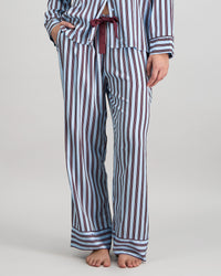 Model wears Cabana Stripe Long Pj Pant in COOL BLUE. On body front view