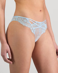 Model wears Jeanie Brazilian in OMPHALODES. On body side view