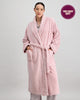 Model wears Marbella Robe in PINK MARL STRIPE. On body front view